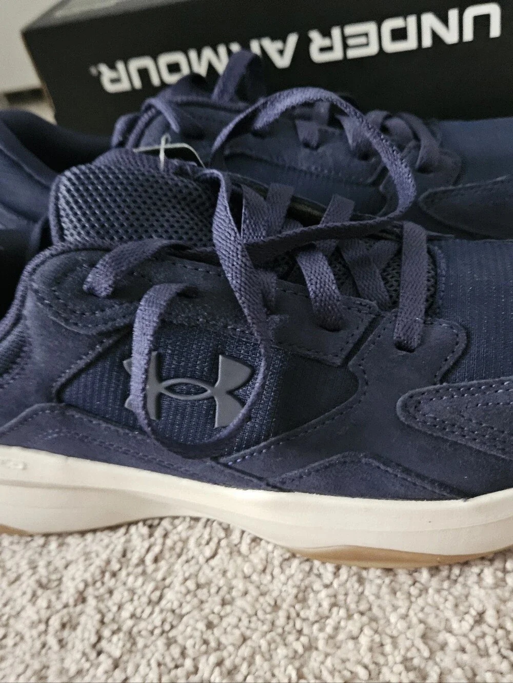 NWT Under Armour UA Edge Suede Mens 10 Navy Blue Charged Sneakers
